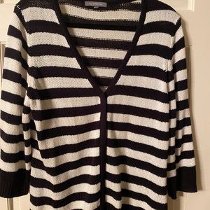 NY Collection cardigan, black/white striped, 3/4 sleeve, size large